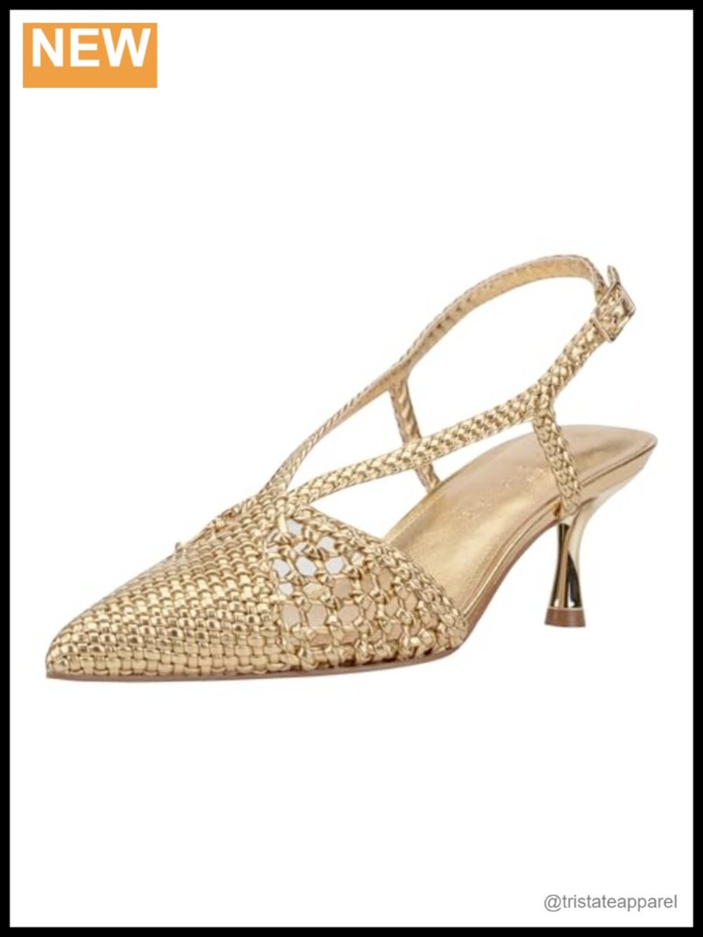 Woven PU Pointed Toe Kitten Heel Buckle Pump Semi Formal Evening